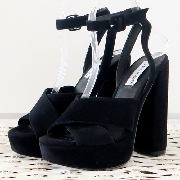 Steve Madden Shoes - Steve Madden Jodi Black Suede Leather Platform Ankle Strap High Heel Sandals 7